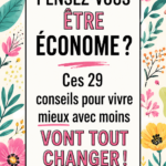 Une femme souriante entourée de produits ménagers économiques.