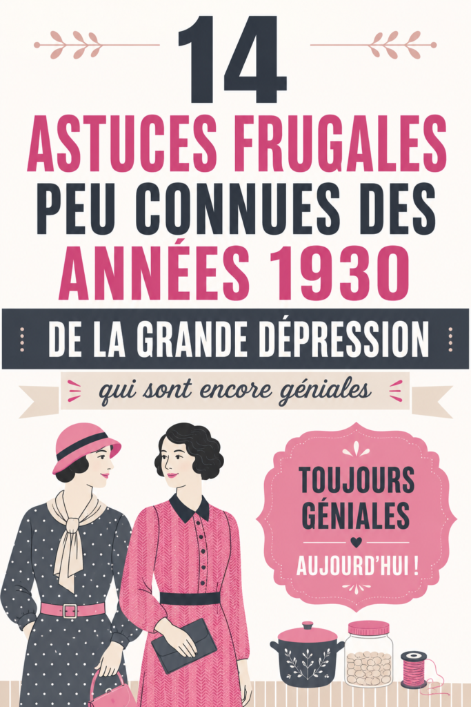 Illustration d'astuces économiques des années 1930 sur un fond vintage.