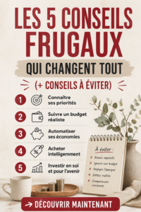 Une femme souriante entourée d'un environnement chaleureux, illustrant le concept de vie frugale.