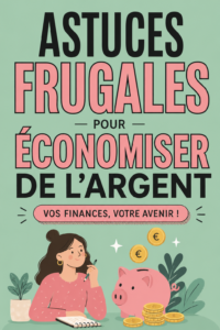 Femme souriante entourée d'économies et de moyens de dépenser moins.