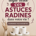 Femme souriante entourée de conseils de frugalité au quotidien, mettant en avant des astuces pratiques.