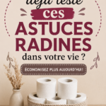 Femme souriante entourée de conseils de frugalité au quotidien, mettant en avant des astuces pratiques.