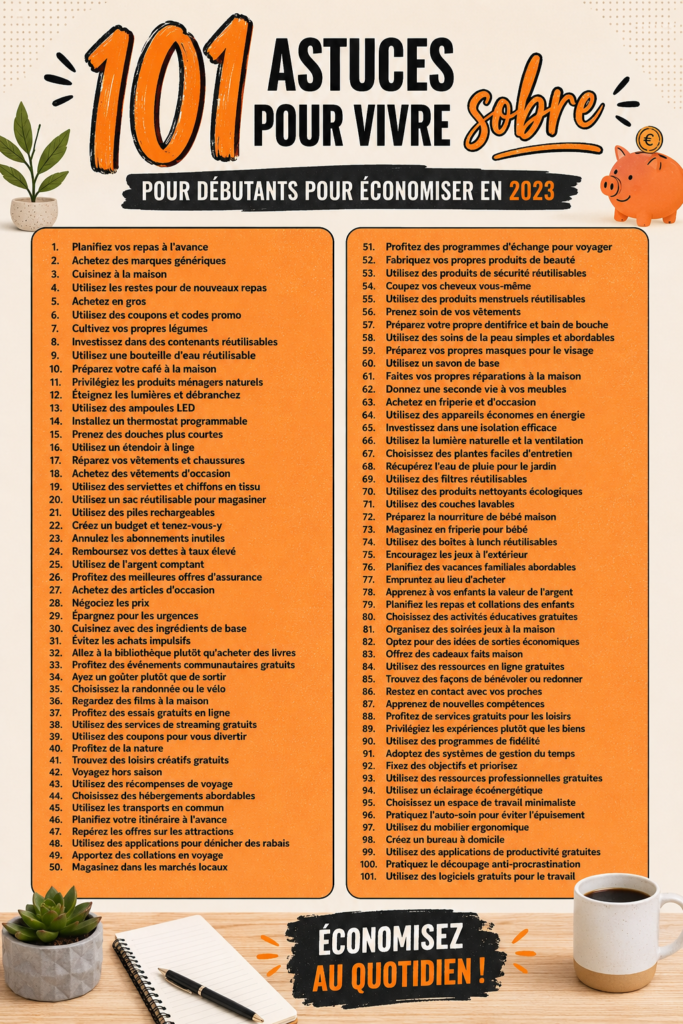 Une femme souriante feuilletant un livre sur la frugalité et l'économie.