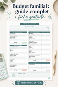 Illustration d'une famille discutant de leur budget avec des outils de gestion financière