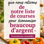 Une liste de courses avec des articles rayés pour des économies, évoquant un choix réfléchi