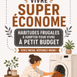 Une femme souriante dans une cuisine frugalement décorée, illustrant un mode de vie économique.