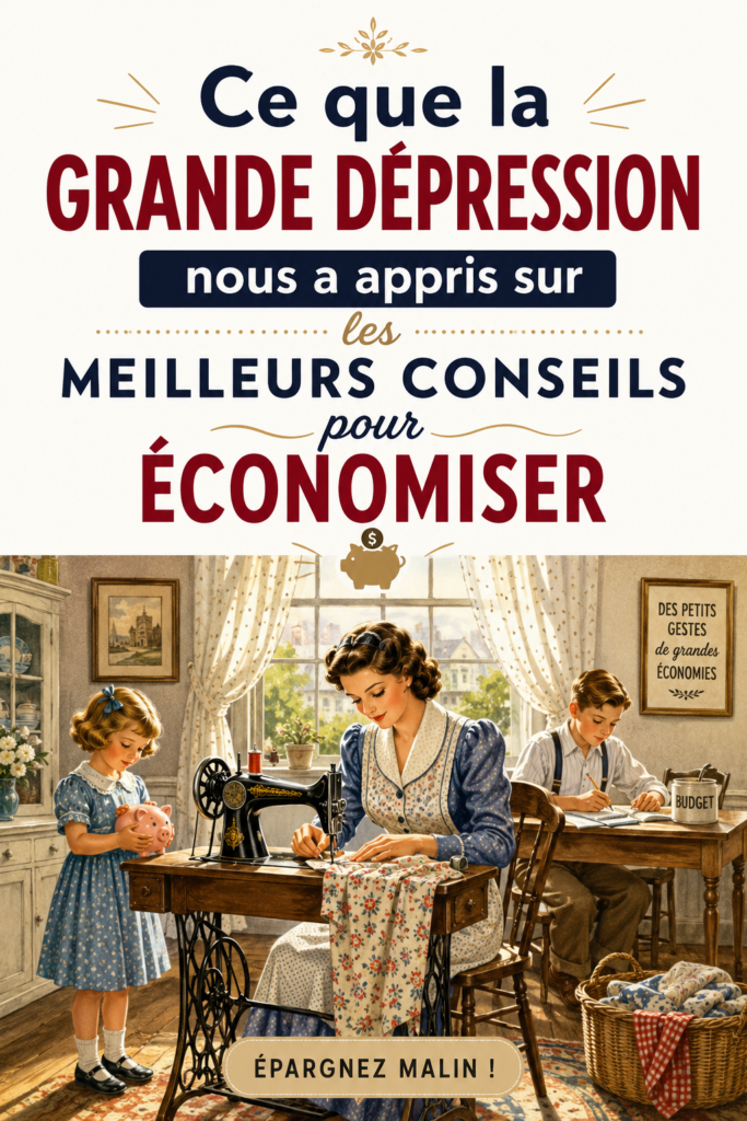 Image symbolisant l'épargne pendant la Grande Dépression, avec des objets d'époque