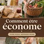 Une femme heureuse dans sa cuisine, organisant des objets pour un mode de vie frugal.
