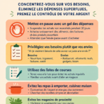 Femme souriante entourée d'éléments représentant la gestion financière et le bien-être économique.