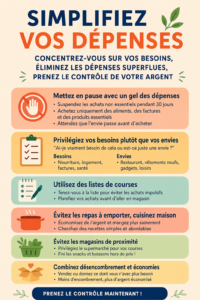 Femme souriante entourée d'éléments représentant la gestion financière et le bien-être économique.