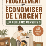 Une femme souriante tient un carnet de budget et un stylo, prête à économiser de l'argent.