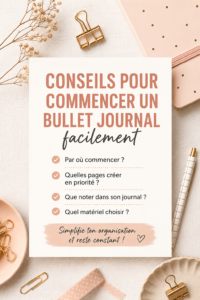 Femme en train de rédiger dans un bullet journal avec des fournitures colorées.