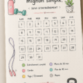 Bullet journal coloré avec des illustrations pour le suivi des entraînements.