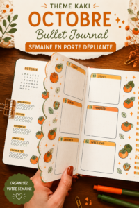 Bullet Journal avec un thème couleur kaki pour octobre, pages décorées et organisées