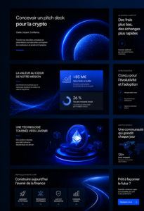 Un exemple de pitch deck pour un projet crypto, avec un design moderne et épuré.