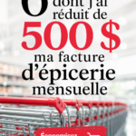 Femme faisant ses courses avec un panier plein de produits frais et un sourire, représentant la maîtrise de son budget alimentaire