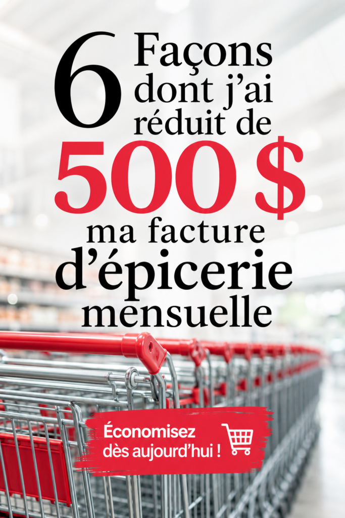 Femme faisant ses courses avec un panier plein de produits frais et un sourire, représentant la maîtrise de son budget alimentaire