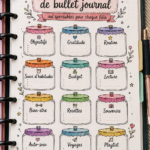 Femme tenant un Bullet Journal avec des illustrations colorées.