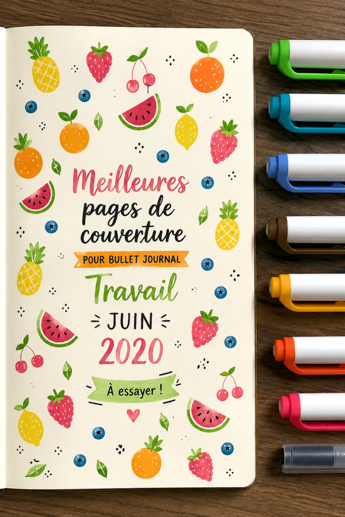 Couverture de bullet journal colorée avec des motifs fruités