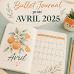 Couverture de Bullet Journal créative pour le mois d'avril avec des motifs floraux.