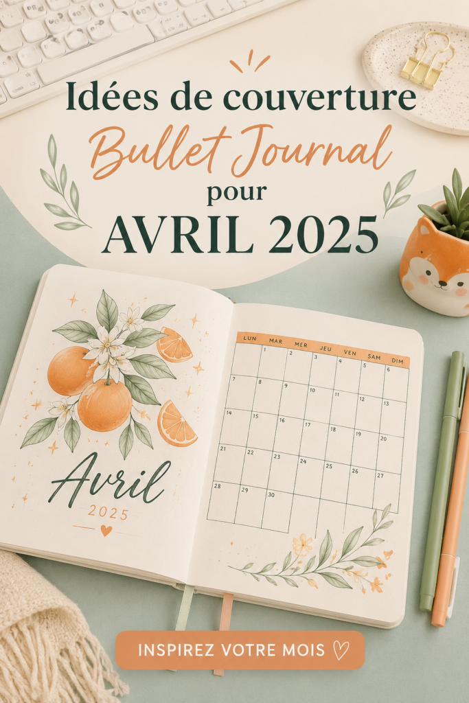 Couverture de Bullet Journal créative pour le mois d'avril avec des motifs floraux.