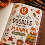 Couverture d'un planner décoré avec des doodles mignons représentant les saisons