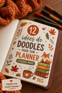 Couverture d'un planner décoré avec des doodles mignons représentant les saisons
