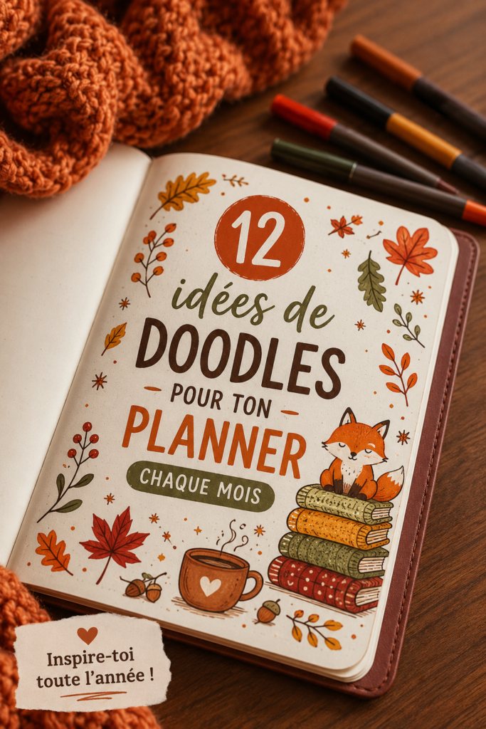 Couverture d'un planner décoré avec des doodles mignons représentant les saisons