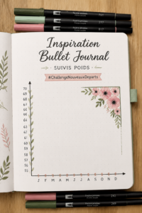 Femme souriante utilisant un Bullet Journal pour le suivi de poids