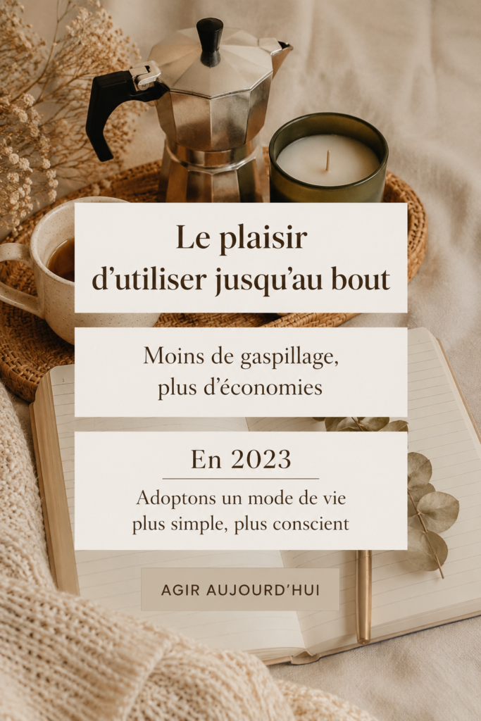 Une femme souriante entourée de produits écoresponsables dans sa cuisine