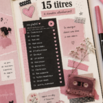 Un journal créatif inspiré par Pink, avec des couleurs vives et des designs floraux.