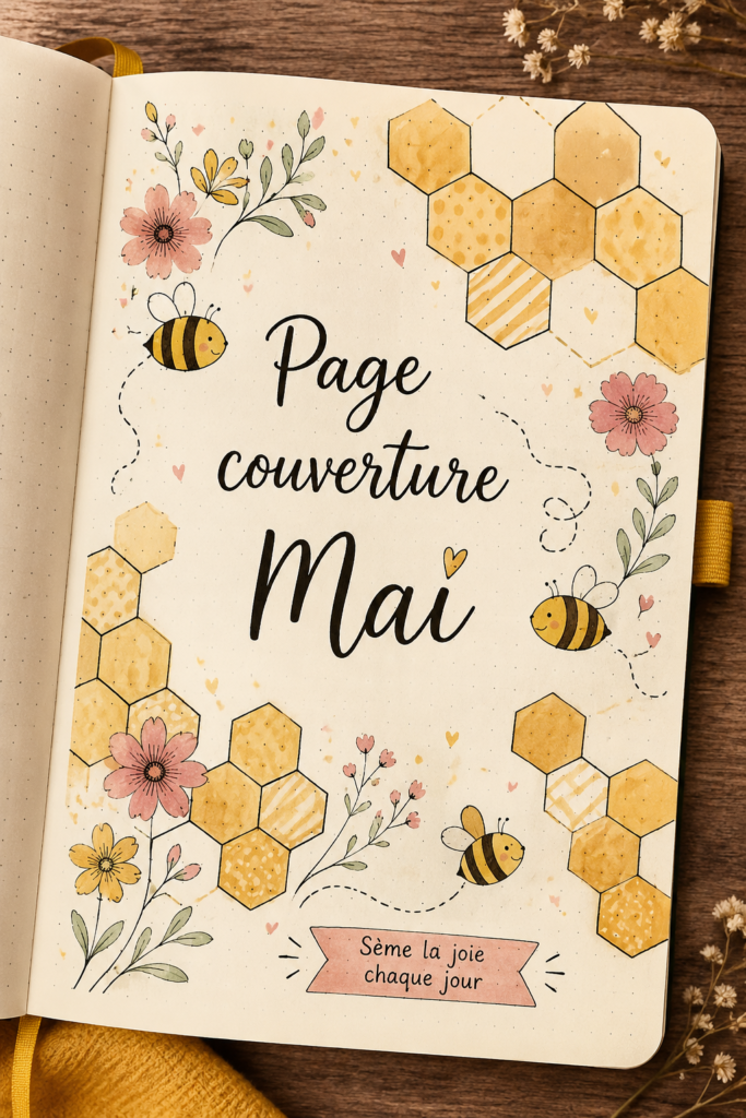 Idée de page de couverture de mai avec des éléments floraux et colorés.