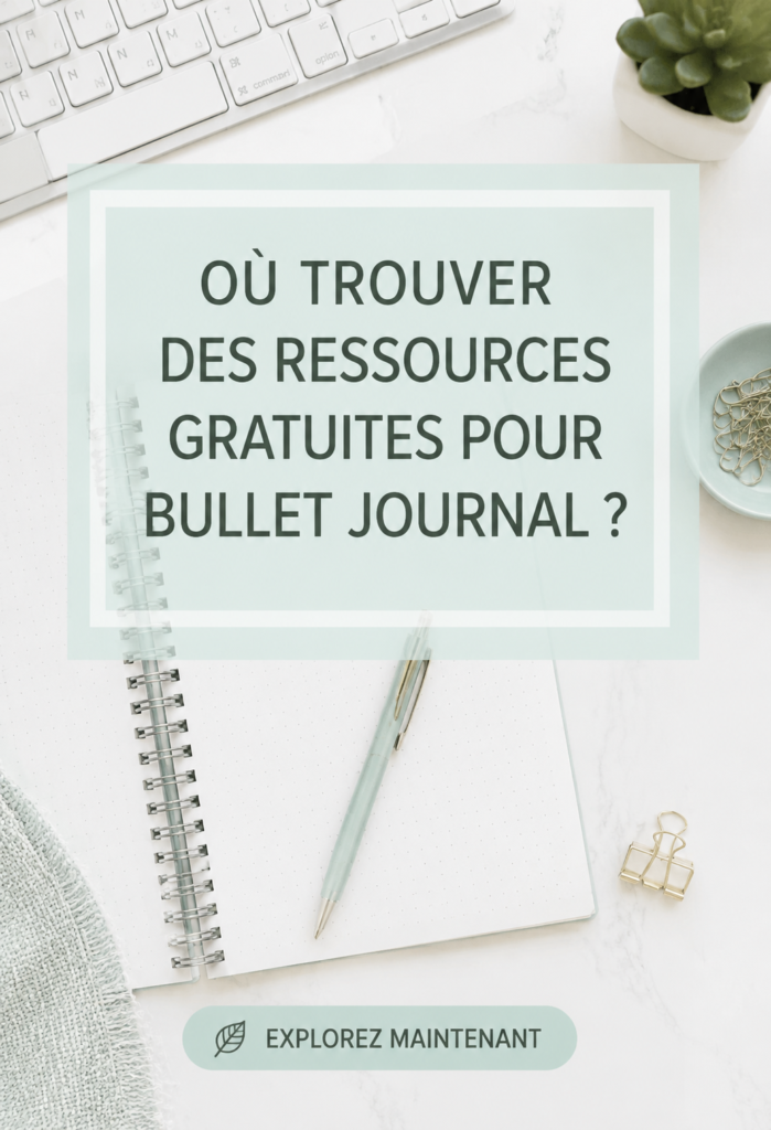 Une femme heureuse utilisant son bullet journal avec des ressources créatives autour d'elle.