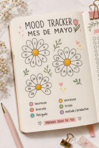 Mood tracker coloré et personnalisé sur un bureau