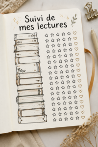 Bullet journal avec un book tracker coloré et organisé