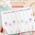 Bullet journal avec un thème de méduses colorées pour juillet