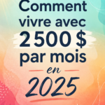 Femme souriante consultant son budget mensuel de 2500€ avec des notes et un ordinateur.
