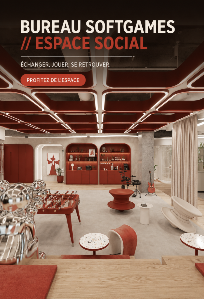 Un bureau convivial aménagé avec des espaces de détente et de partage