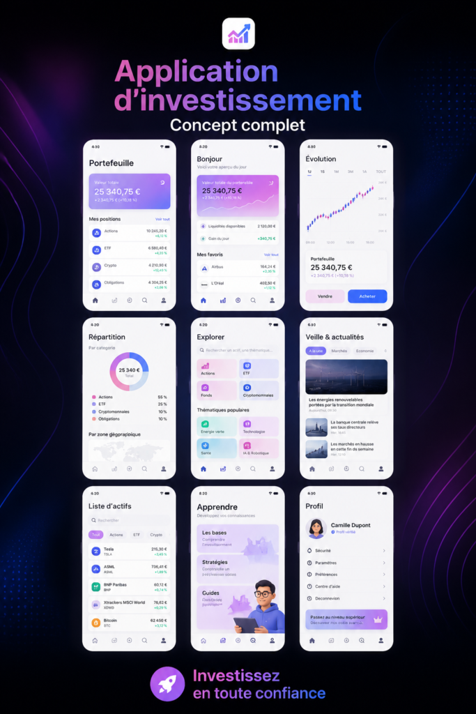 Écran de l'application d'investissement d'Apple avec des graphiques financiers.