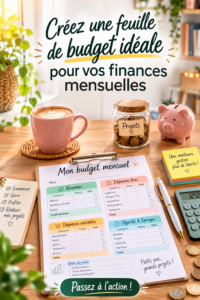 Femme créant sa feuille de budget à l'aide d'un ordinateur et d'un carnet.