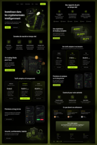 Landing page moderne pour un site crypto, avec design attrayant et éléments interactifs.