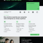 Un aperçu d'un site web corporate avec un design minimaliste et technologique