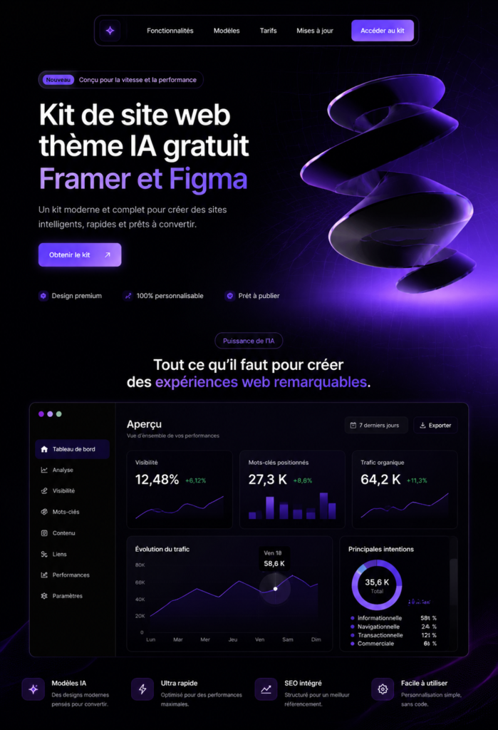 Femme créant un site web à l'aide d'un kit AI gratuit sur ordinateur
