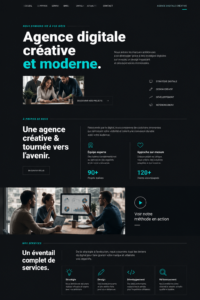 Un aperçu d'un site conçu avec un kit de template Elementor moderne pour une agence digitale.