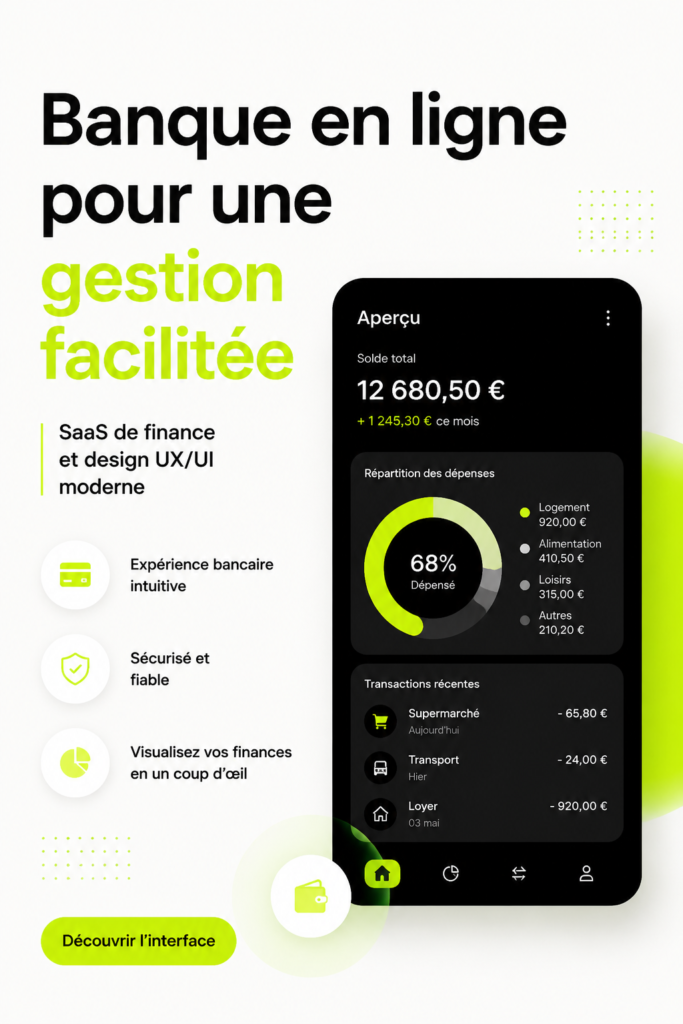 Interface de Lumin, banque en ligne moderne et intuitive.