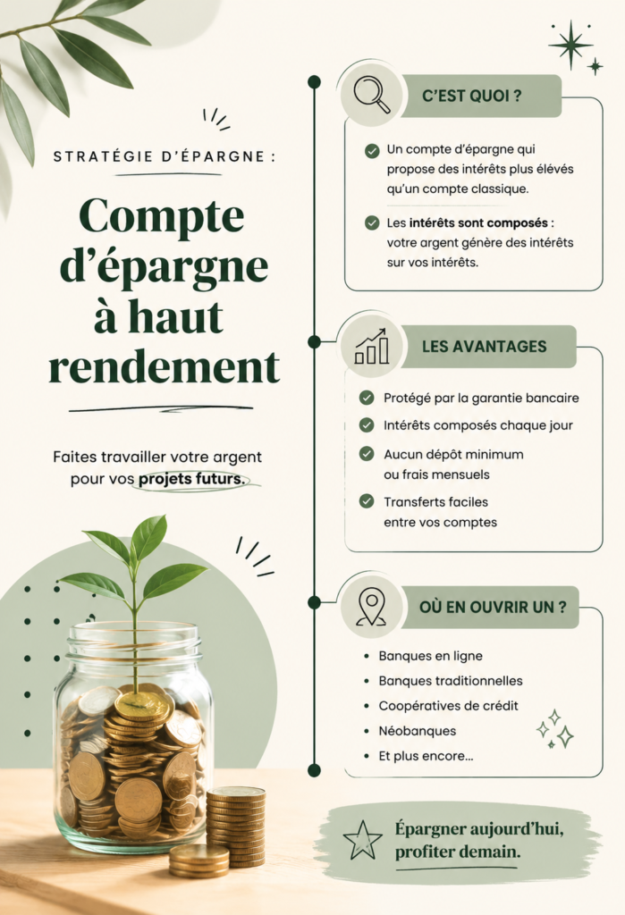 Femme souriante avec des économies, illustrant la stratégie d'épargne avec un compte à haut rendement.