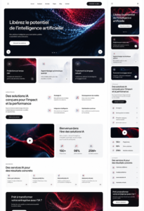 Capture d'écran du thème WordPress Neuros montrant un design moderne pour une agence AI.