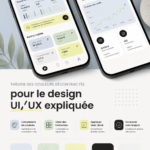 Illustration de la théorie des couleurs en design UI/UX avec palettes colorées.