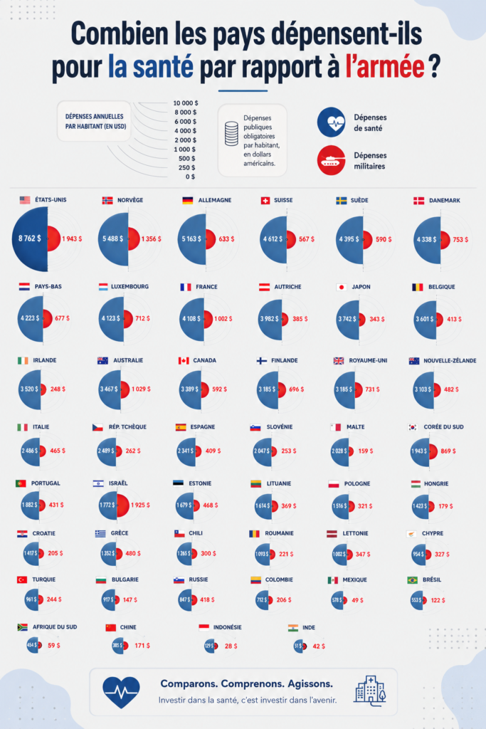 Analyse des dépenses publiques en santé et militaire dans le monde.