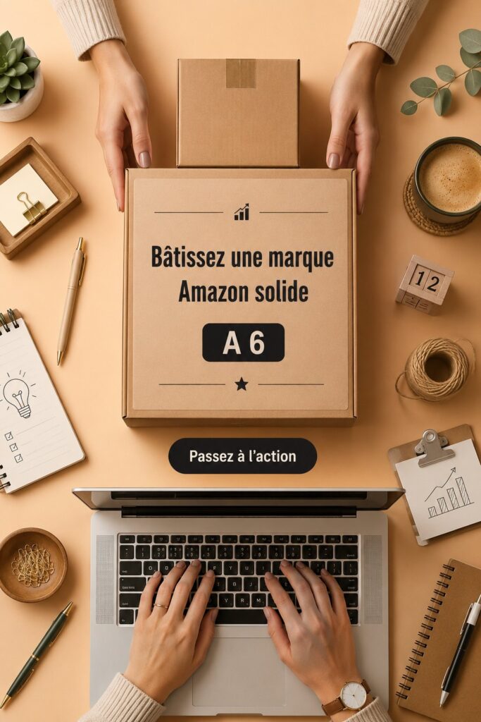Femme travaillant sur son ordinateur, construisant une marque sur Amazon.